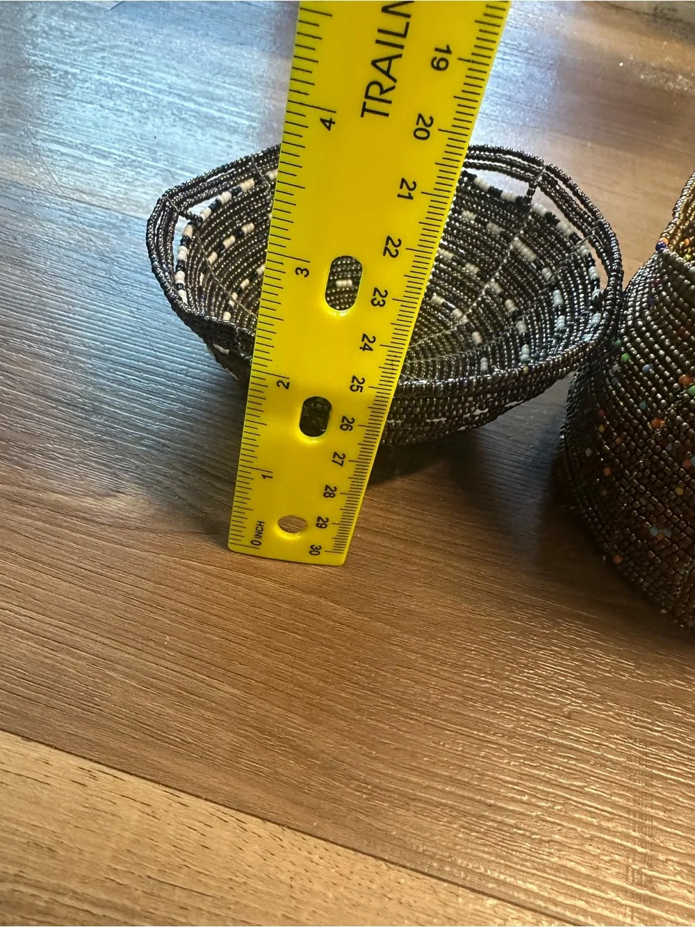 Handcrafted Black Beaded Decorative Bowl and Basket Set
